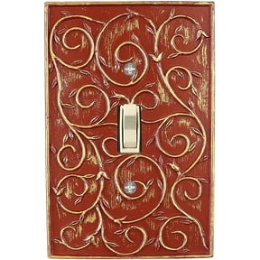 Meriville French Scroll 1 Toggle Wallplate, Single Switch Electrical Cover Plate, Parisian Red with Gold