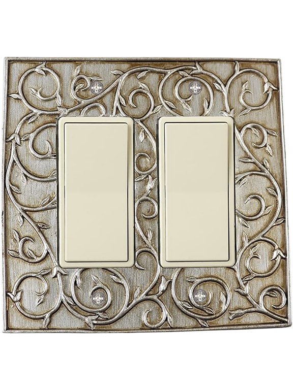 French Scroll 2 Rocker Wallplate, Double Switch Electrical Cover Plate, Aged Silver