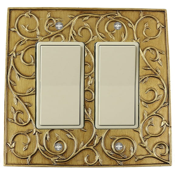 Meriville French Scroll 2 Rocker Wallplate, Double Switch Electrical Cover Plate, Antique Gold