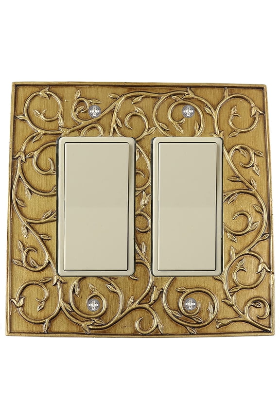 French Scroll 2 Rocker Wallplate, Double Switch Electrical Cover Plate, Antique Gold