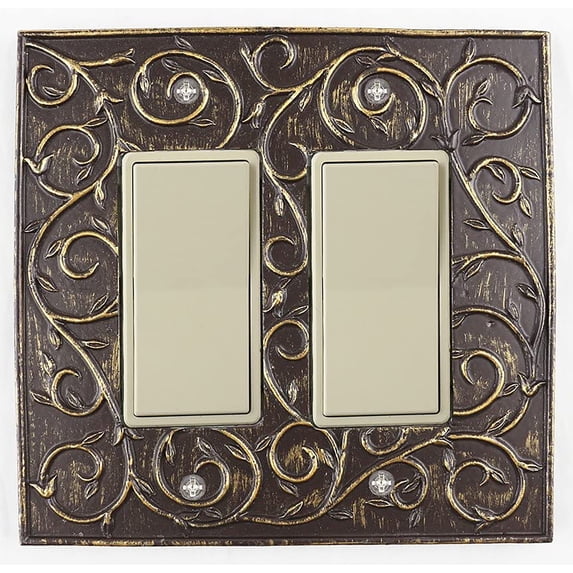 Meriville French Scroll 2 Rocker Wallplate, Double Switch Electrical Cover Plate, Bronze