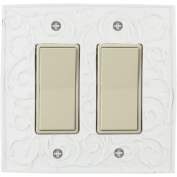 Meriville French Scroll 2 Rocker Wallplate, Double Switch Electrical Cover Plate, Off White