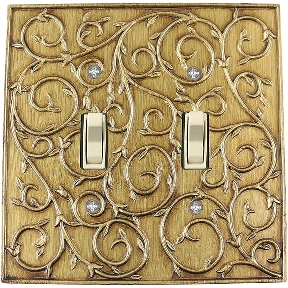 MERIVILLE French Scroll Double Toggle Wall Plate, Light Switch Cover, Antique Gold