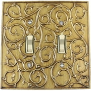 Meriville French Scroll 2 Toggle Wallplate, Double Switch Electrical Cover Plate, Antique Gold