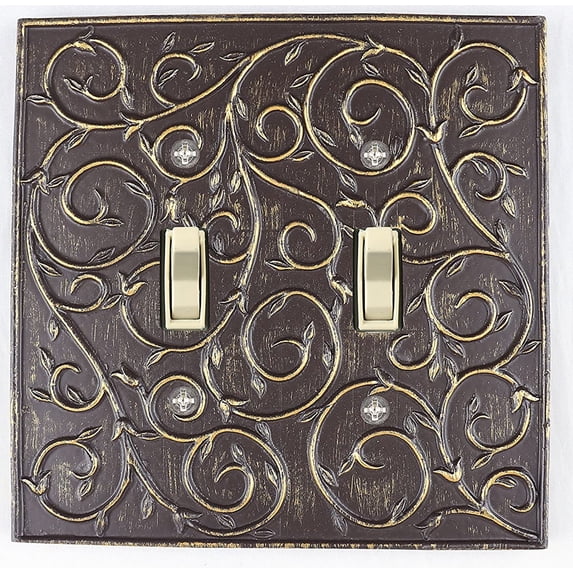 MERIVILLE French Scroll Double Toggle Wall Plate, Light Switch Cover, Bronze