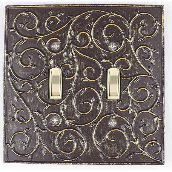 MERIVILLE French Scroll Double Toggle Wall Plate, Light Switch Cover, Bronze