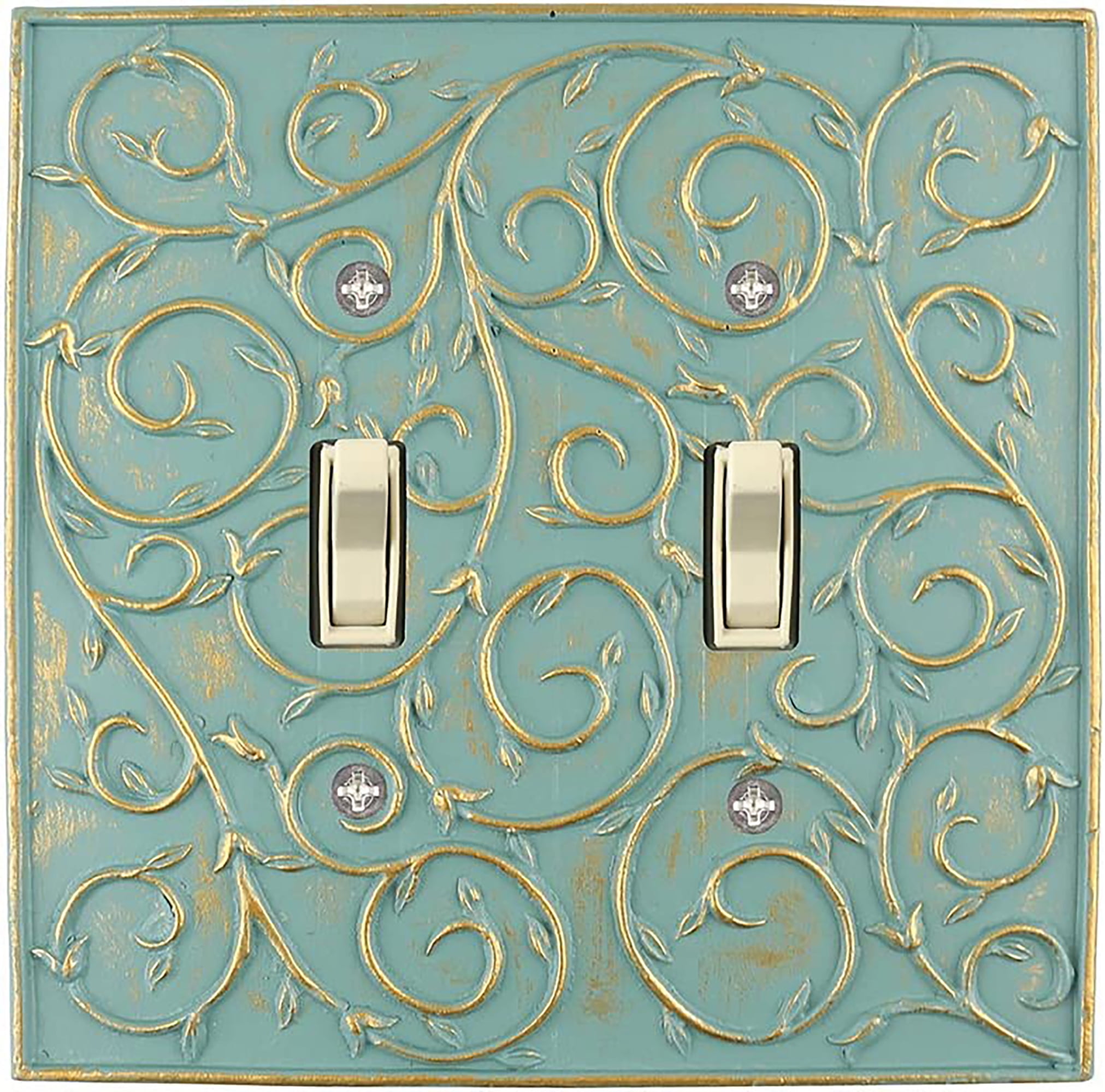 Buckingham Green and Gold Poly Resin Double Toggle Wall Plate