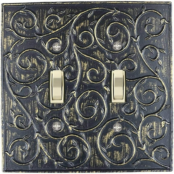 Meriville French Scroll 2 Toggle Wallplate, Double Switch Electrical Cover Plate, Pompeii Gold