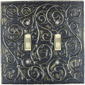 Meriville French Scroll 2 Toggle Wallplate, Double Switch Electrical Cover Plate, Pompeii Gold