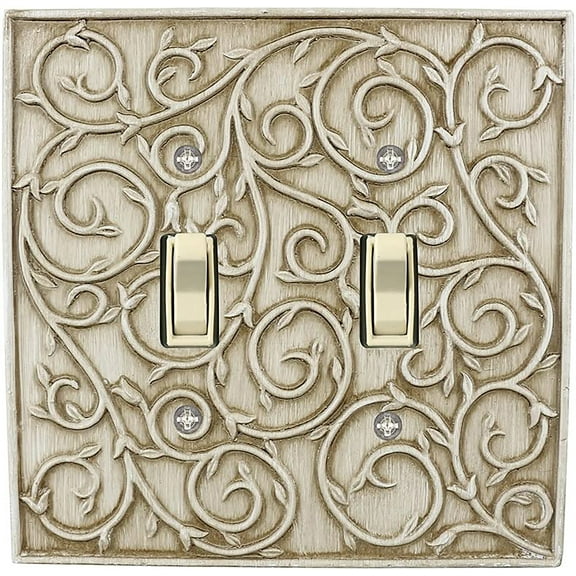 Meriville French Scroll 2 Toggle Wallplate, Double Switch Electrical Cover Plate, Weathered White
