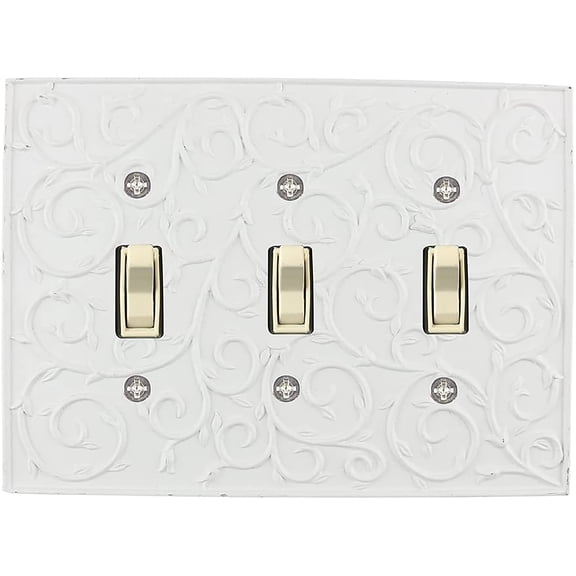 Meriville French Scroll 3 Toggle Wallplate, Triple Switch Electrical Cover Plate, Off White
