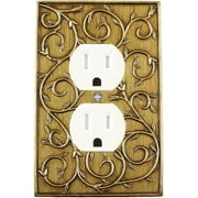 Meriville French Scroll Electrical Outlet Wall Plate Cover, Hand Painted Single Duplex receptacle outlet cover,Antique Gold
