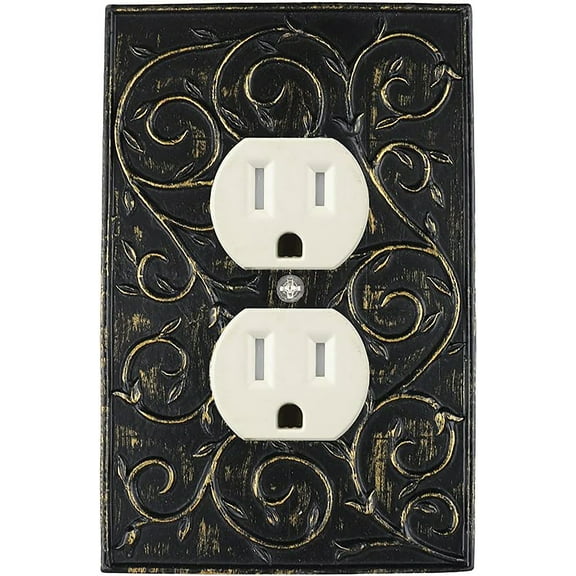Meriville French Scroll Electrical Outlet Wall Plate Cover, Hand Painted Single Duplex receptacle outlet cover, Pompeii Gold