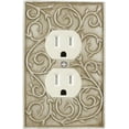 thumbnail image 1 of Meriville French Scroll Electrical Outlet Wall Plate Cover, Hand Painted Single Duplex receptacle outlet cover, Weathered White, 1 of 1