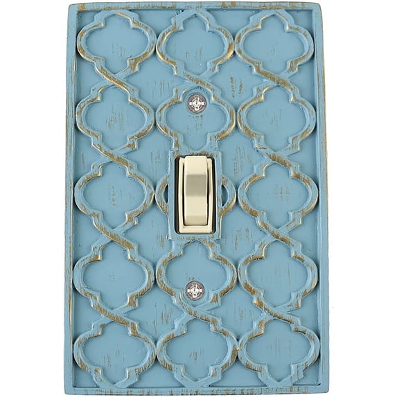 Meriville Moroccan 1 Toggle Wallplate, Single Switch Electrical Cover Plate, Cameo Blue with Gold