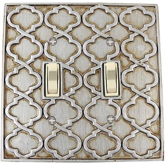 Meriville Moroccan 2 Toggle Wallplate, Double Switch Electrical Cover Plate, Aged Silver