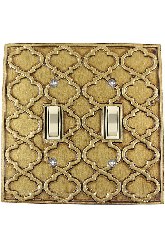 Moroccan 2 Toggle Wallplate, Double Switch Electrical Cover Plate, Antique Gold
