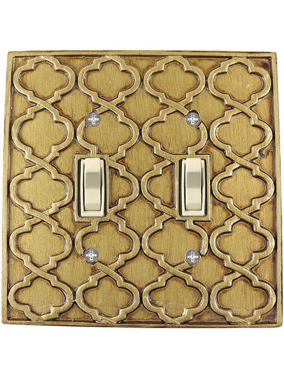 Moroccan 2 Toggle Wallplate, Double Switch Electrical Cover Plate, Antique Gold