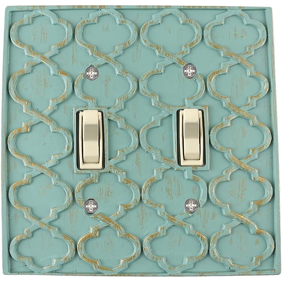 Meriville Moroccan 2 Toggle Wallplate, Double Switch Electrical Cover Plate, Buckingham Green with Gold