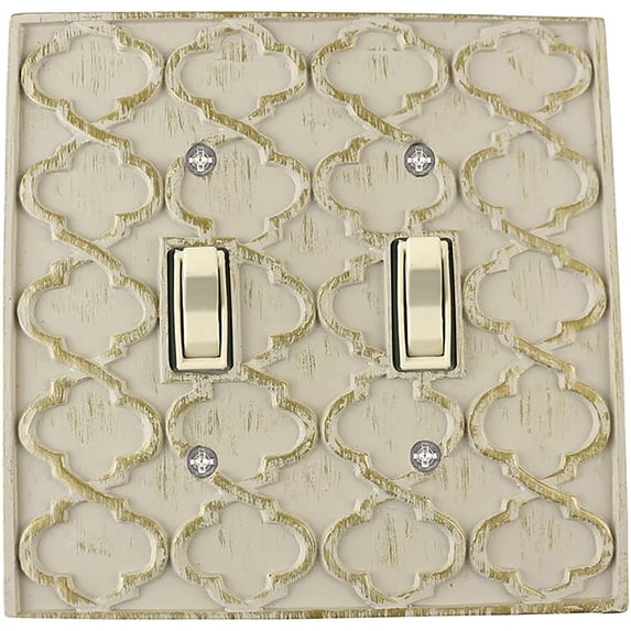 Meriville Moroccan 2 Toggle Wallplate, Double Switch Electrical Cover Plate, Ivory
