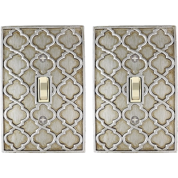 Meriville Pack of 2 Moroccan 1 Toggle Wallplate, Single Switch Electrical Cover Plate, Aged Silver