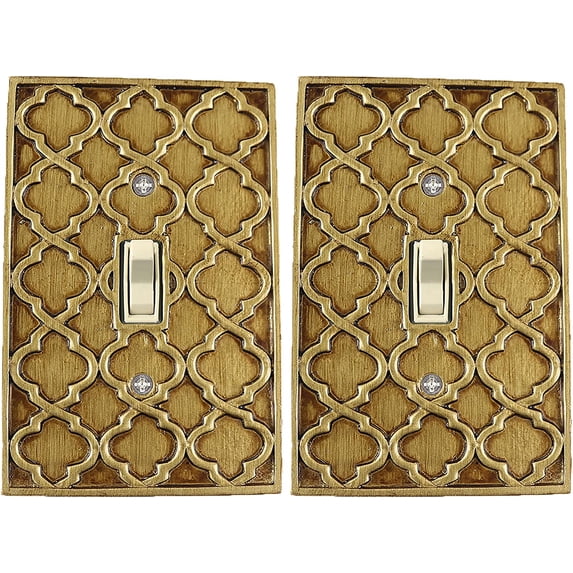 Meriville Pack of 2 Moroccan 1 Toggle Wallplate, Single Switch Electrical Cover Plate, Antique Gold
