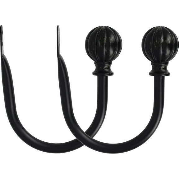 Meriville Set of 2 Decorative Fluted Ball End Window Curtain Holdbacks for Draperies, Black