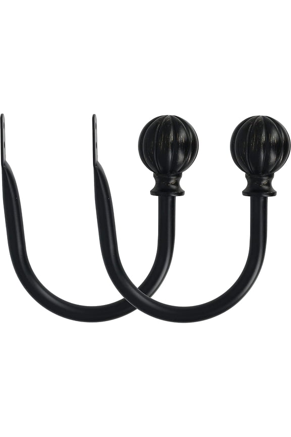 Set of 2 Decorative Fluted Ball End Window Curtain Holdbacks for Draperies, Black