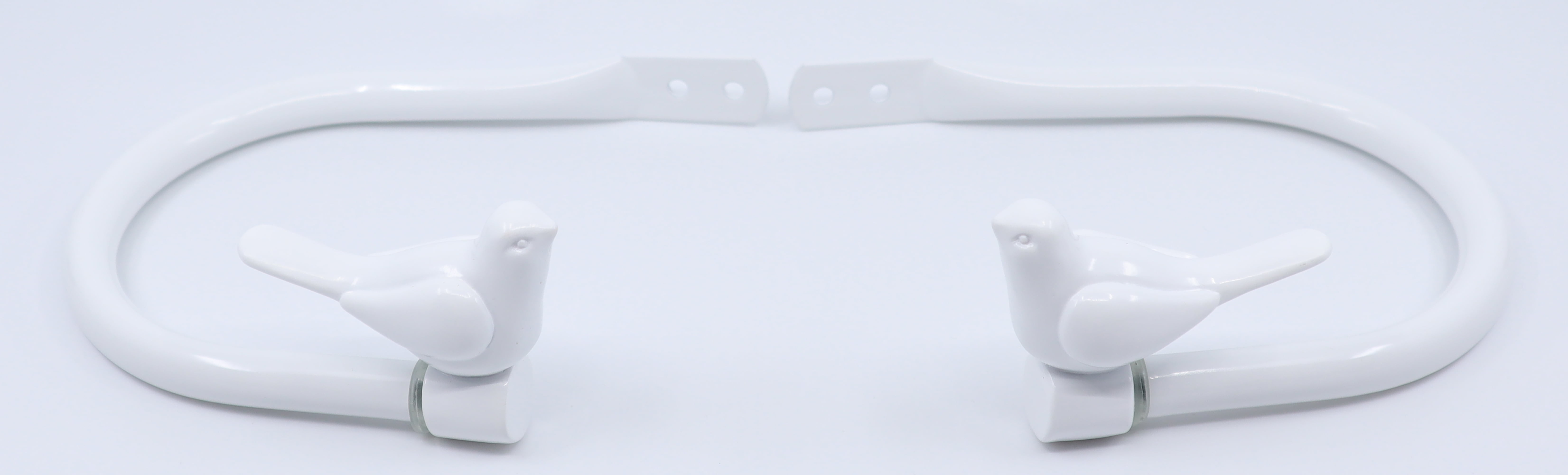 Glossy White Resin Bird Curtain Holdbacks, Set of 2