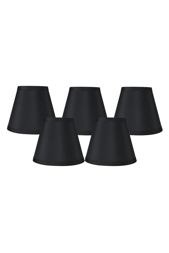 Set of 5 Black Faux Silk Clip On Chandelier Lamp Shades, 3.5-inch by 6-inch by 5-inch