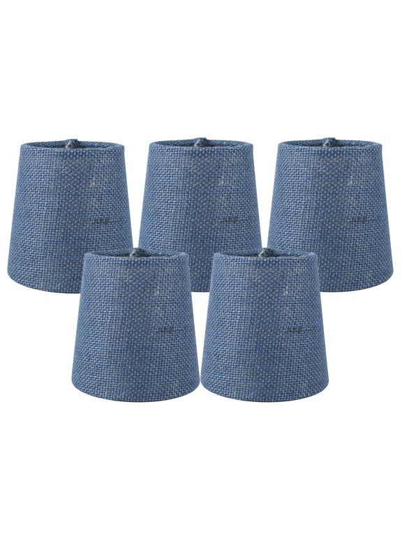 Set of 5 Denim Blue Burlap Clip On Chandelier Lamp Shades, 3.5-inch by 4.5-inch by 4.5-inch