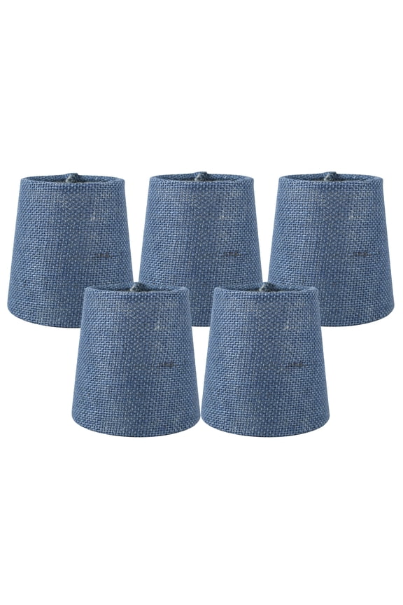 Set of 5 Denim Blue Burlap Clip On Chandelier Lamp Shades, 3.5-inch by 4.5-inch by 4.5-inch