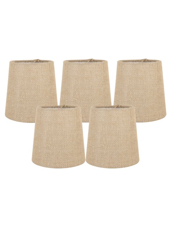 Set of 5 Natural Burlap Clip On Chandelier Lamp Shades, 4-inch by 5-inch by 5-inch