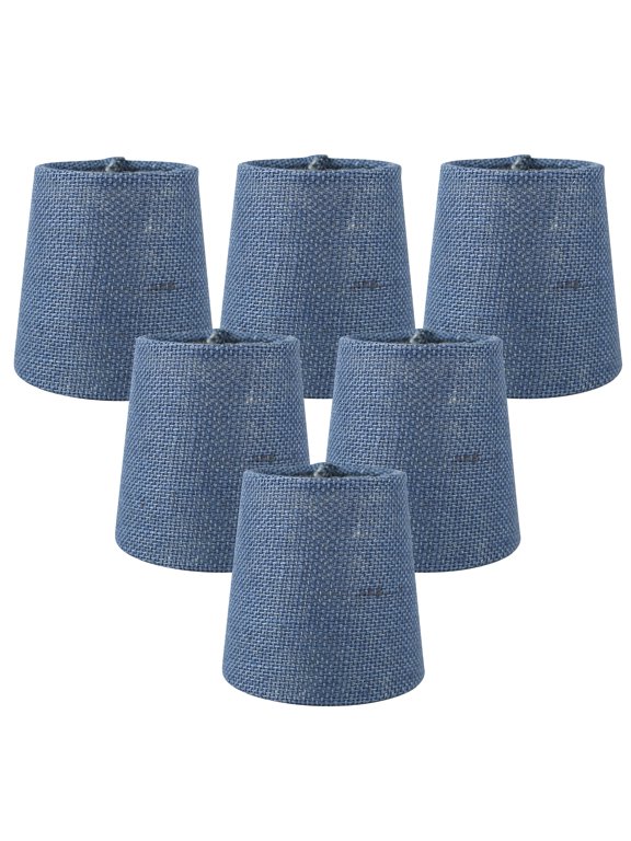 Set of 6 Denim Blue Burlap Clip On Chandelier Lamp Shades, 3.5-inch by 4.5-inch by 4.5-inch