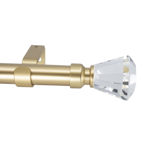 Meriville Tondo 1-Inch Diameter Single Curtain Rod Set, 48–84 Inch Adjustable, Crystal Finials, Royal Gold