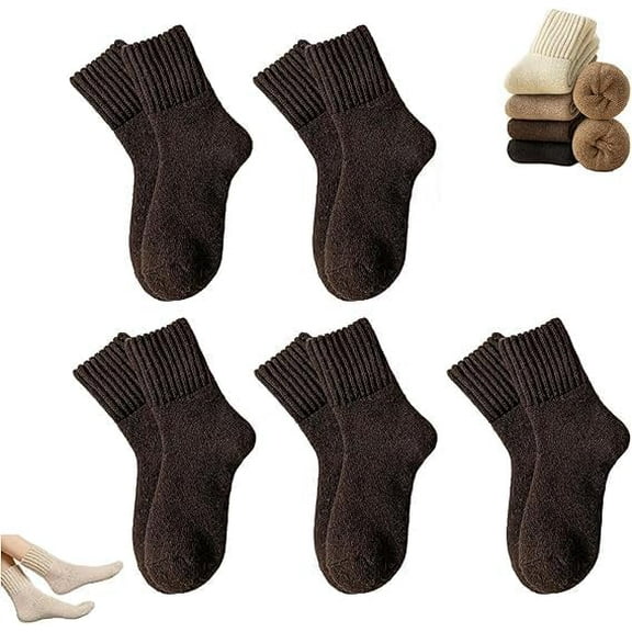 Meriwond Wool Socks, Snatch Women's Thermal Crew Socks 5 Pair Pack, Knit Wool Socks, Breathable and Cold-Proof, Christmas Gifts