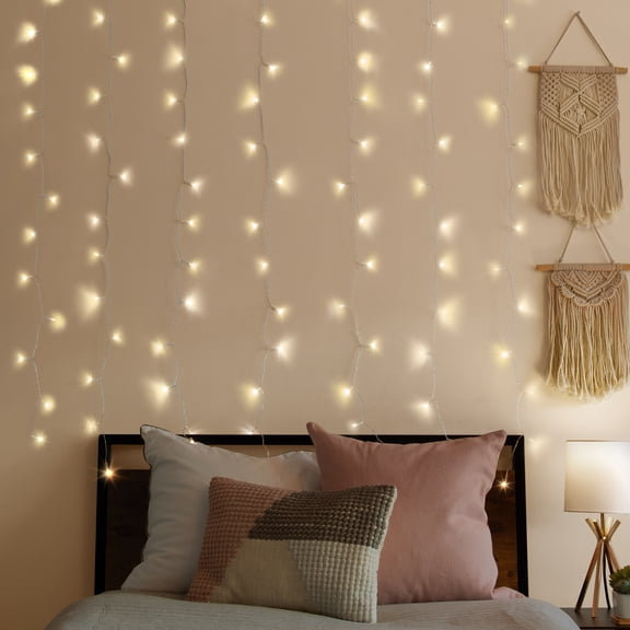 Merkury Innovations 200-Count Warm White LED Curtain String Lights with Remote, USB-Powered, Indoor Use, 7 ft x 6.2 ft,