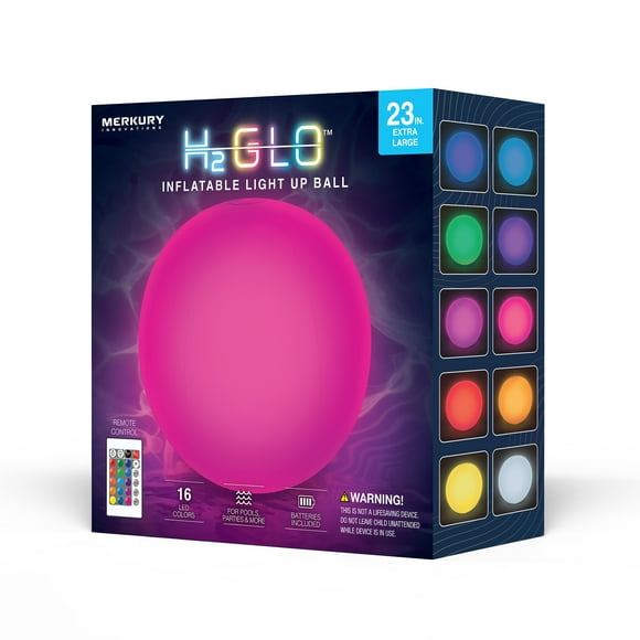 Merkury Innovations 23.6 Inch Inflatable LED Beach Ball with Remote Control - Multicolor Changing Lights