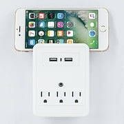 Merkury Innovations 3.1 Amp USB Wall Charger with 3-Outlet Extender, 2 USB Ports and Phone Stand, White