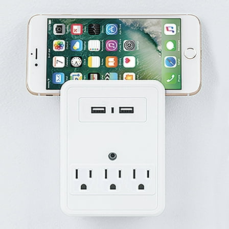 (2 pack) Merkury Innovations 3.1 Amp USB Wall Charger 3-Outlet Extender with 2 USB Charging Ports and Phone Stand, White