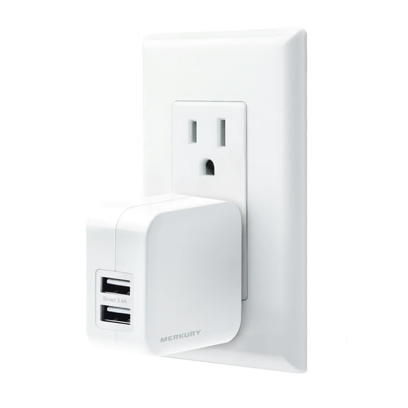 Merkury Innovations 3.4 Amp 2 USB Wall Charger, White