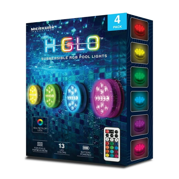 Merkury Innovations 4 pack RGB Submersible Puck Lights, Waterproof, Remote-Controlled, LED