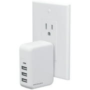 Merkury Innovations 5.4A Wall Charger - 3 USB-A + 1 USB-C, Foldable Plug, White
