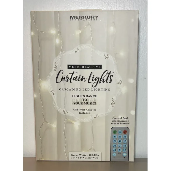 Merkury Innovations 78 Led Music Reactive Cascading Curtain Lights W/Remote