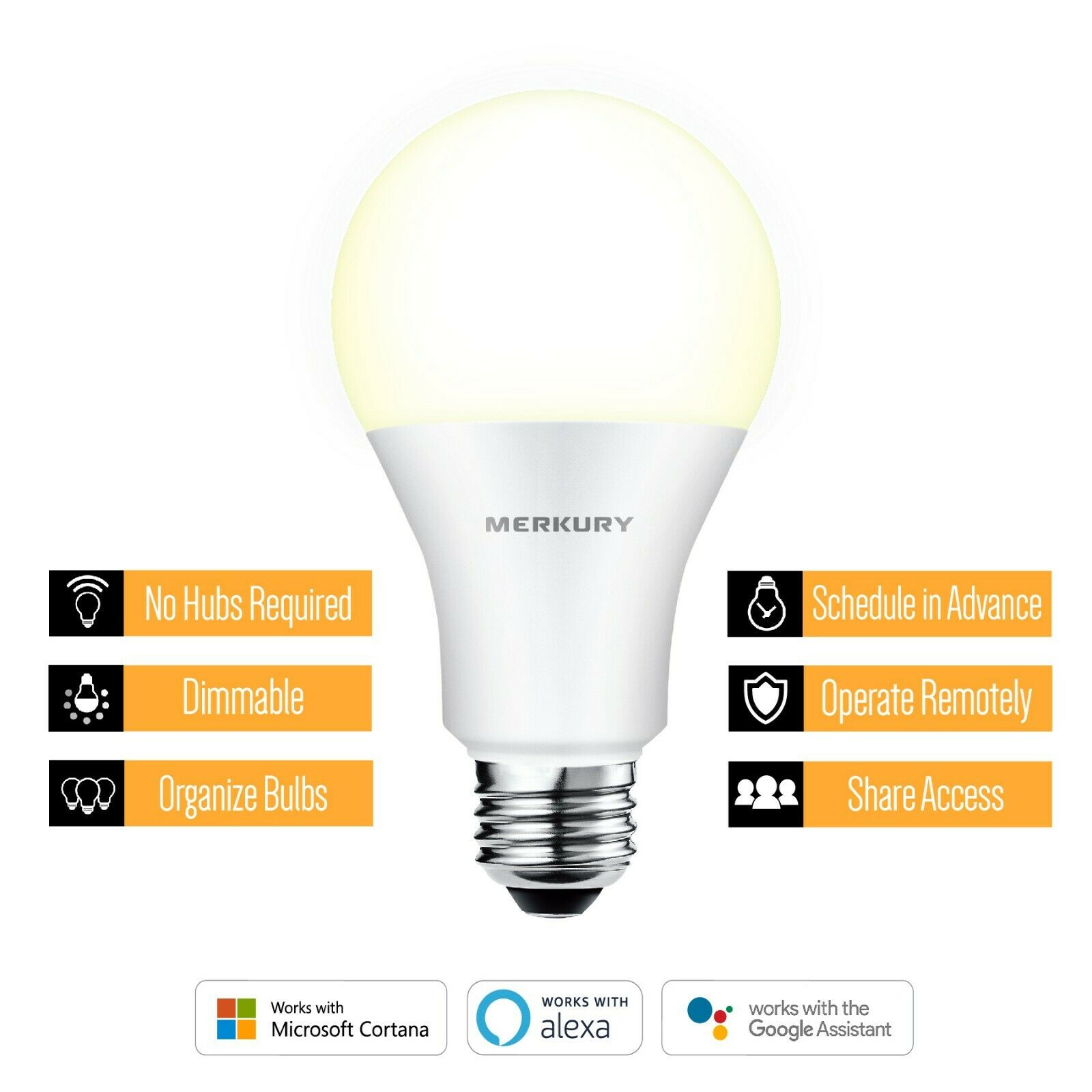 Merkury Innovations A19 Smart Light Bulb, 60W Dimmable White LED, 1Pack NEW™