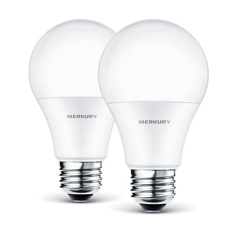 Merkury Innovations A19 Smart Light Bulb, 60W Dimmable White LED, Requires 2.4GHz WiFi, 2-Pack