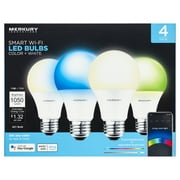 Merkury Innovations Dimmable 60W Equivalent Wi-Fi Smart Bulb, Color, (4 Pack)