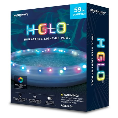Merkury Innovations - HGlo Inflatable LED 3 Ring Pool, 59" Diameter, Multicolor LEDs with Flashing Modes, For Kids