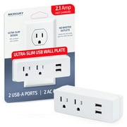 Merkury Innovations Ultra-Slim Wall Tap - 2 AC Outlets, 2 USB-A Ports, 2.1 Amps Fast Charging, Electrical Outlet Extender Wall Tap for Home