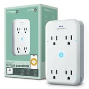 Merkury Innovations Smart 4-Outlet Wall Extender, 15A 1800W, Wi-Fi Enabled, Works with Alexa & Google Assistant – White